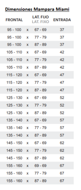dimensiones mampara miami
